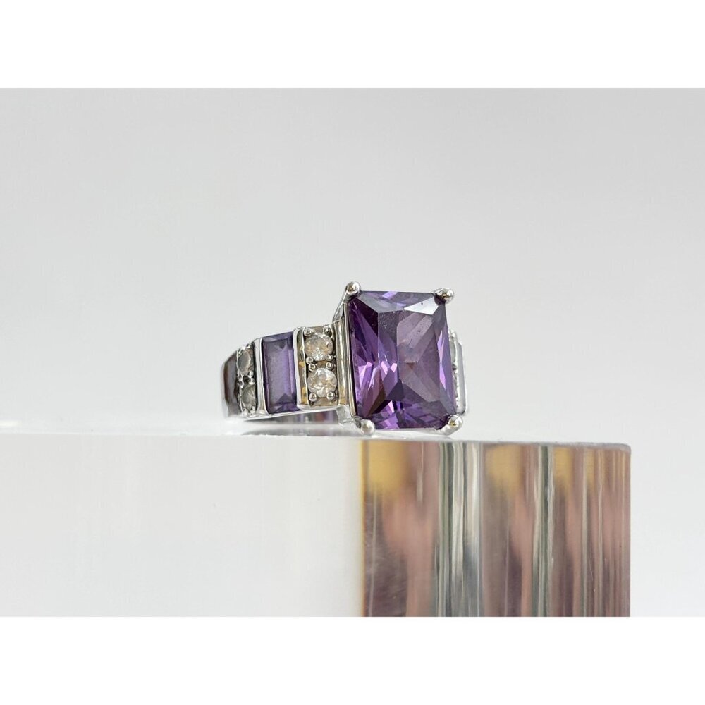 Geometric Amethyst Gemstone Rectangular Cut Sterl… - image 2